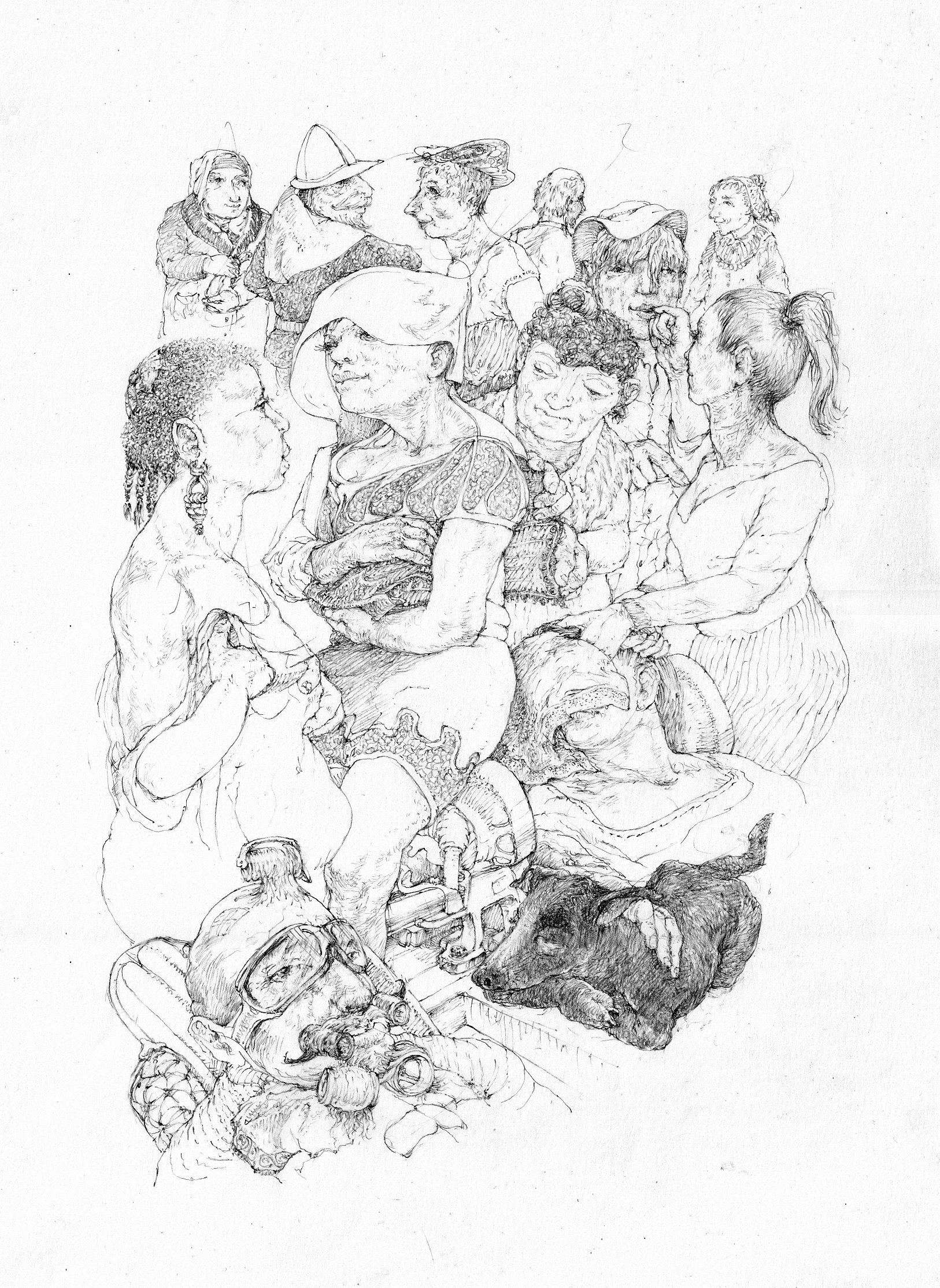08. Recent drawings series.
<strong>Curlers. (Beauty Parlour)</strong>
Letting hair down, fixing it up and other intimacies.
(2b Pencil drawing, A3. 180grm. Canson “Bristol”)