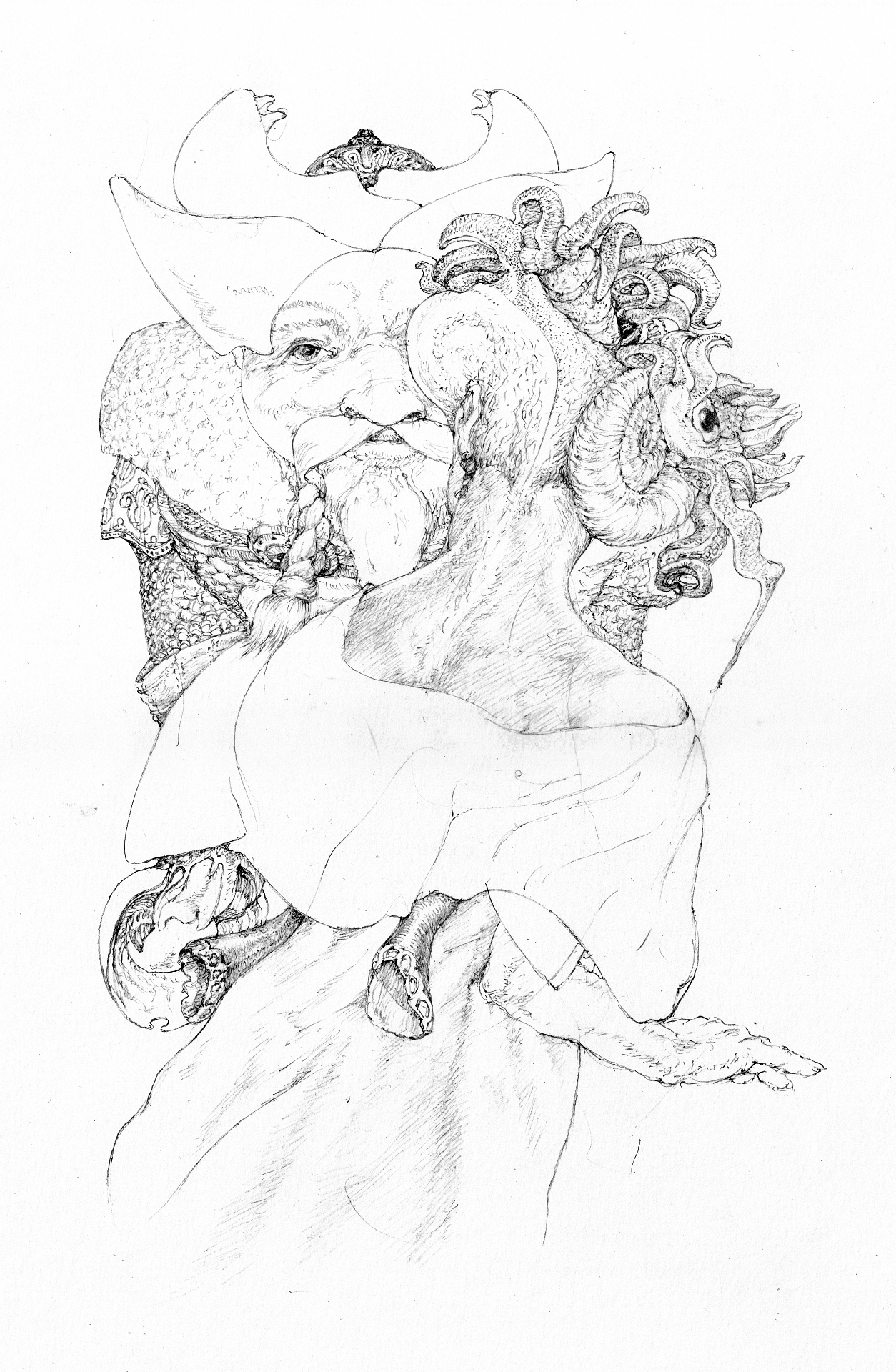 10. Recent drawings series. 
<strong>Checkmate; Knight takes White Queen</strong>
Nautical chess.
(2b Pencil drawing, A3. 180grm. Canson “Bristol”)